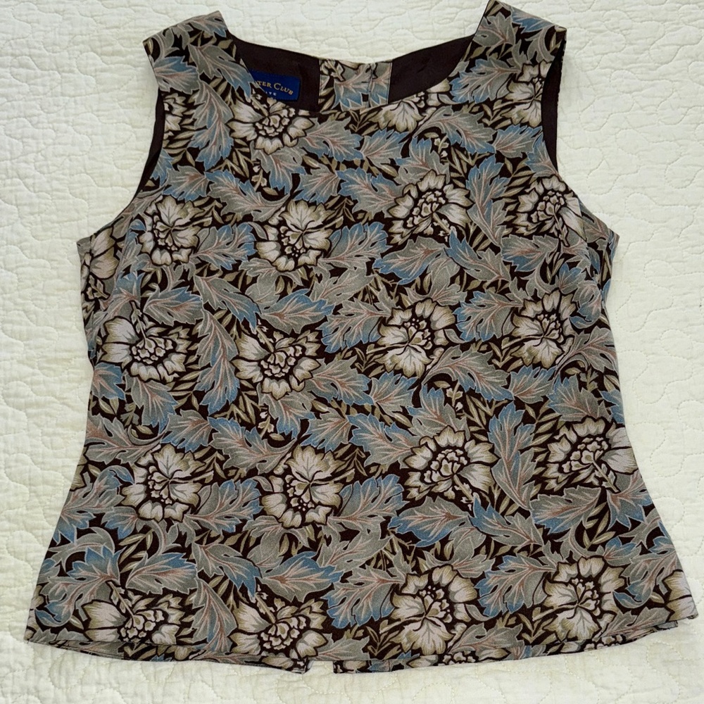 CHARTER CLUB Floral Sleeveless Top - Blue and Brown EUC 4P